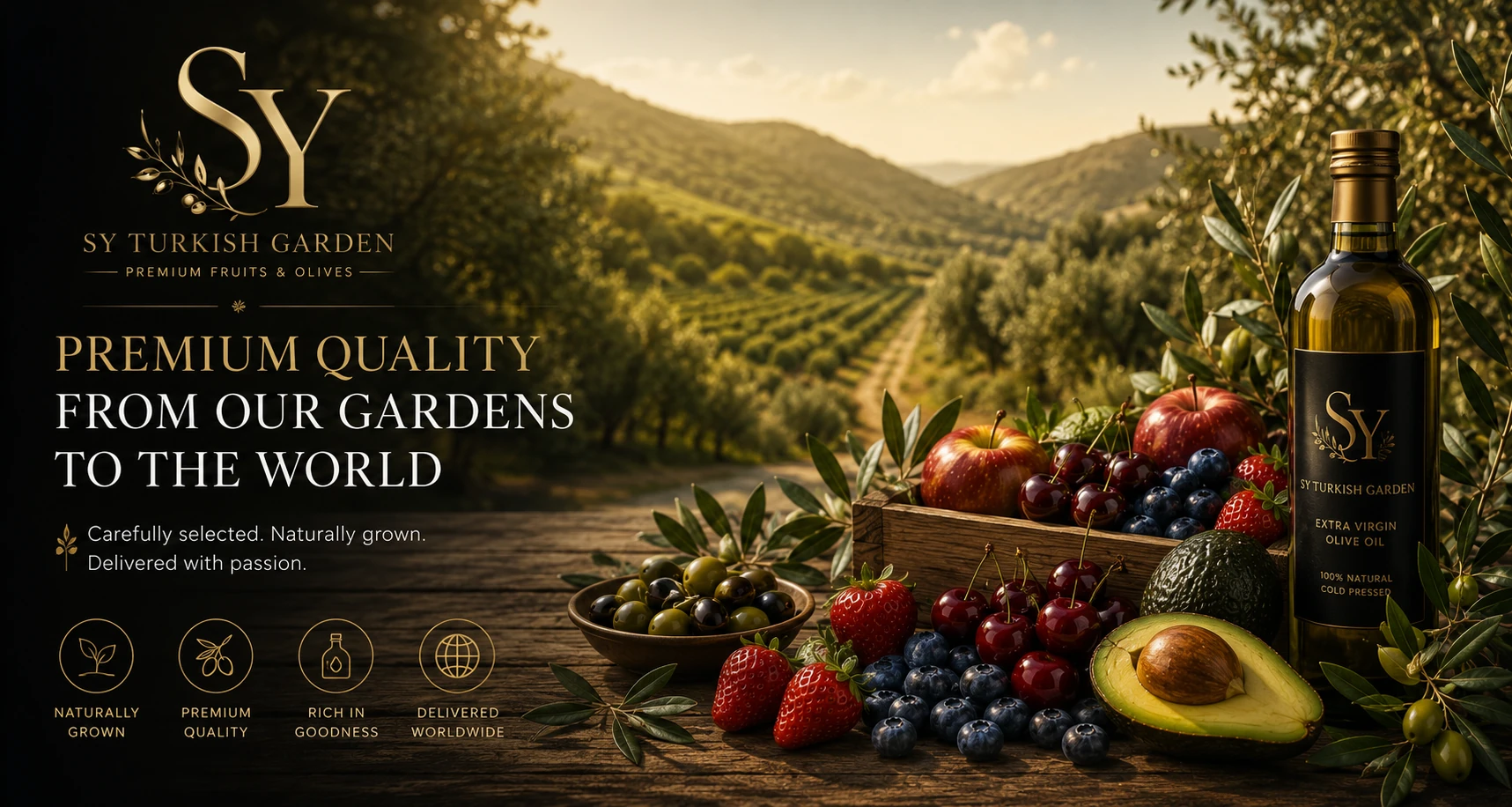 Premium Turkish fruits, olive oil and olive gardens